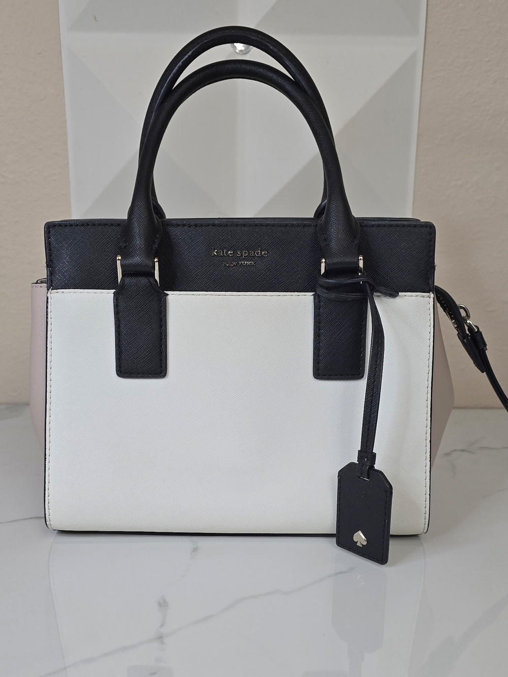 Kate Spade New York Colorblock Satchel Crossbody Bag Black White Blush